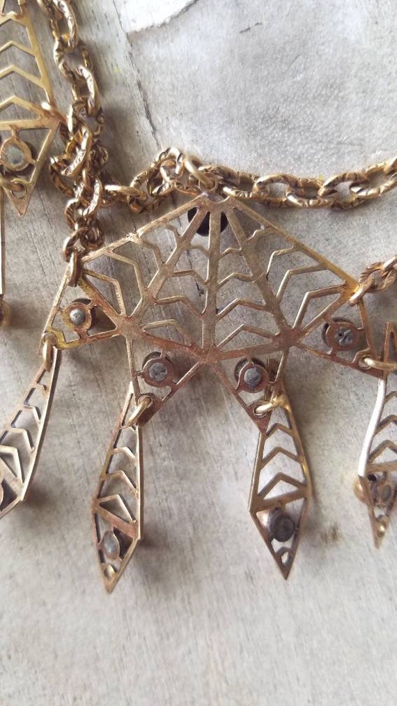 Rashida 1930s brass bib necklace, art deco jewelr… - image 9