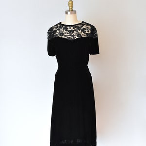 Olivia black silk velvet dress, lace 1940s dress, art deco 1930s dress image 9