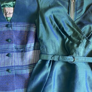 Mohan's 60s silk dress & jacket, 1960s green dress, vintage dresses, mod dress two piece set image 9