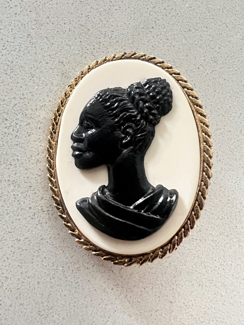 African queen cameo brooch, vintage african jewelry, lapel pin, black girl magic image 4