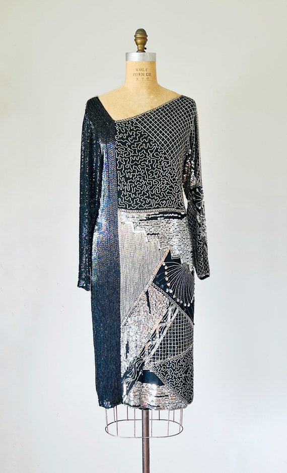 Diana 80s silk sequin dress, silver party dress, … - image 9