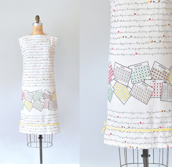 Twiggy calendar print dress, novelty print 1960s d