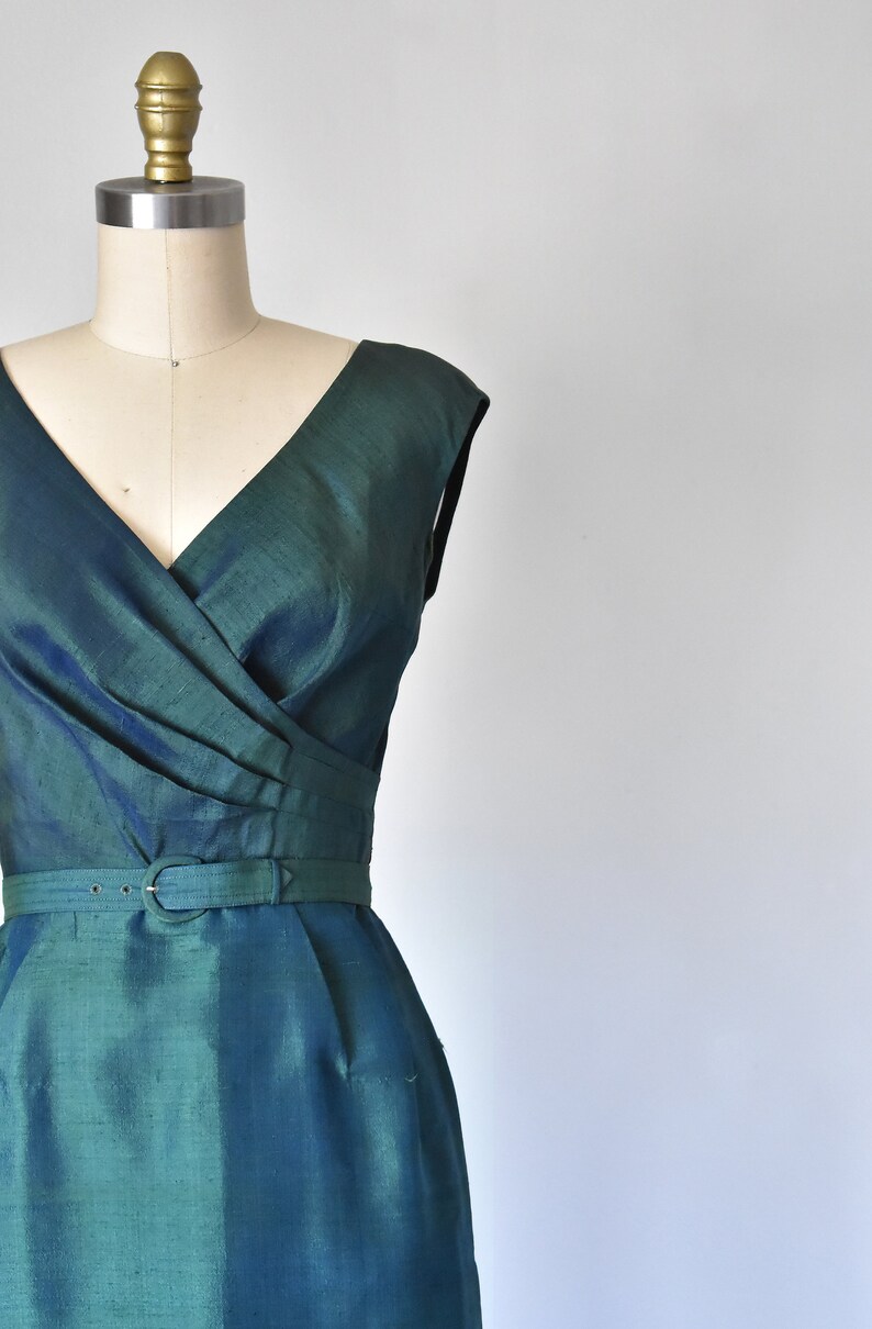 Mohan's 60s silk dress & jacket, 1960s green dress, vintage dresses, mod dress two piece set image 6