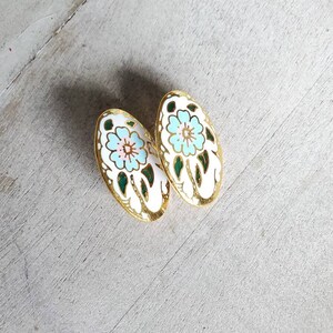 Myrna cloisonne vintage earrings, floral post earrings image 2