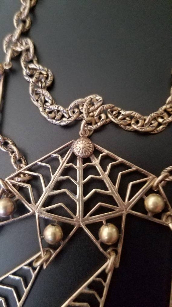 Rashida 1930s brass bib necklace, art deco jewelr… - image 8