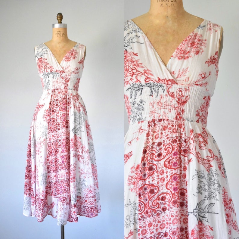 Ananda floral gauze maxi dress, sleeveless tank dress, 90s vintage wrap dress, plus size vintage, summer dress, erstwhile style image 1