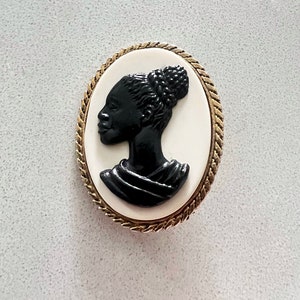 African queen cameo brooch, vintage african jewelry, lapel pin, black girl magic image 1