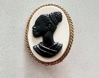 African queen cameo brooch, vintage african jewelry, lapel pin, black girl magic