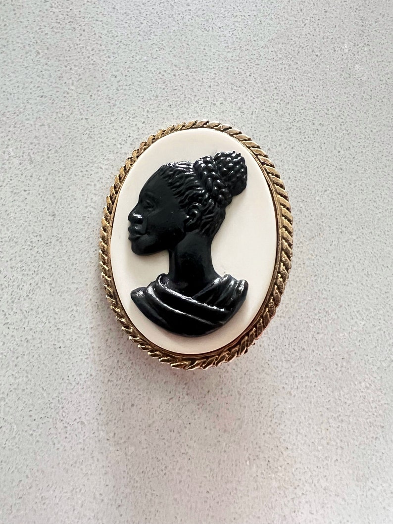 African queen cameo brooch, vintage african jewelry, lapel pin, black girl magic image 1