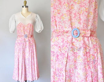Francie floral 1920s dress, floral dress, cotton dress, pink summer dress