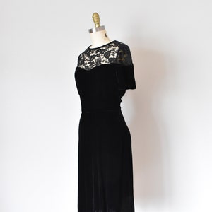 Olivia black silk velvet dress, lace 1940s dress, art deco 1930s dress image 7