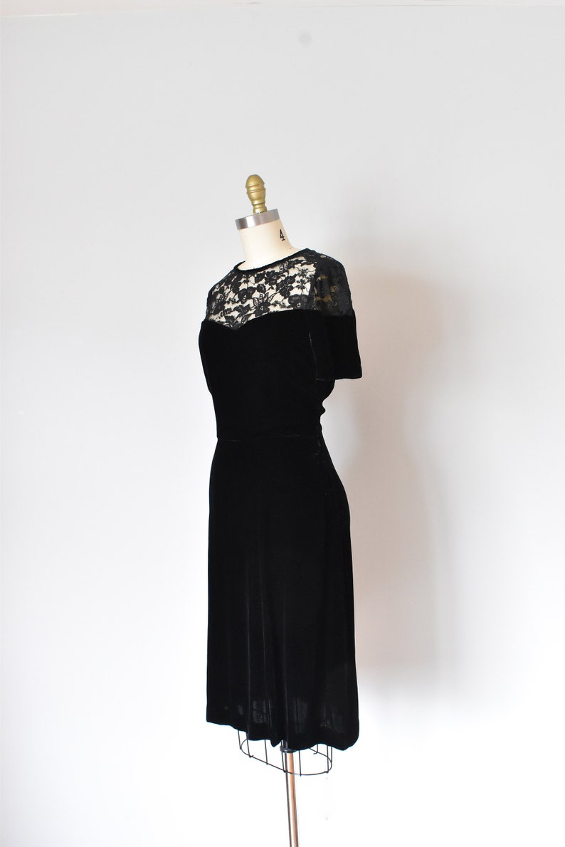 Olivia black silk velvet dress, lace 1940s dress, art deco 1930s dress image 7