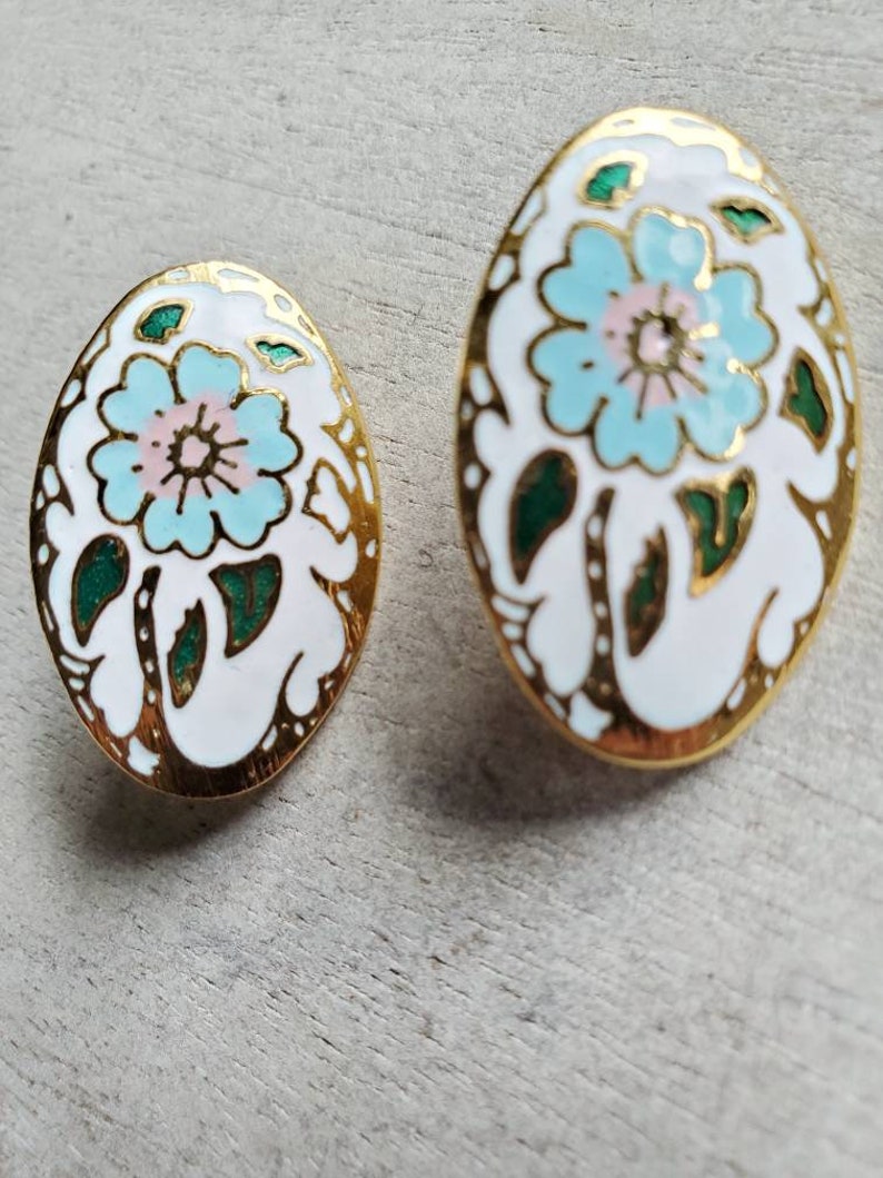 Myrna cloisonne vintage earrings, floral post earrings image 5