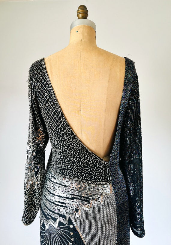 Diana 80s silk sequin dress, silver party dress, … - image 4