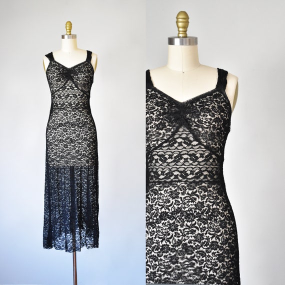 Celeste sheer slip dress, goth lace dress, 1940s n