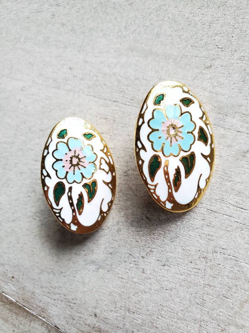 Myrna cloisonne vintage earrings, floral post earrings image 4