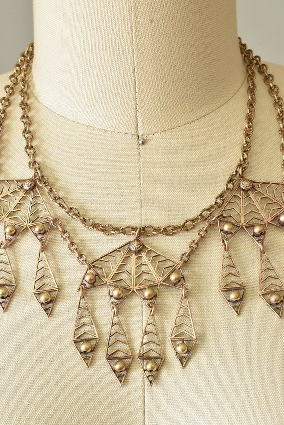 Rashida 1930s brass bib necklace, art deco jewelr… - image 3