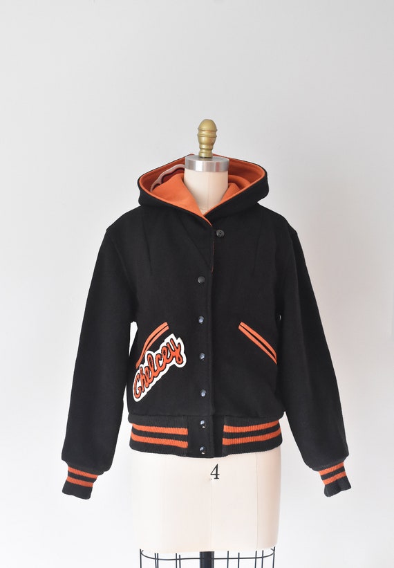 Chelcey wool varsity jacket, black bomber jacket - image 2