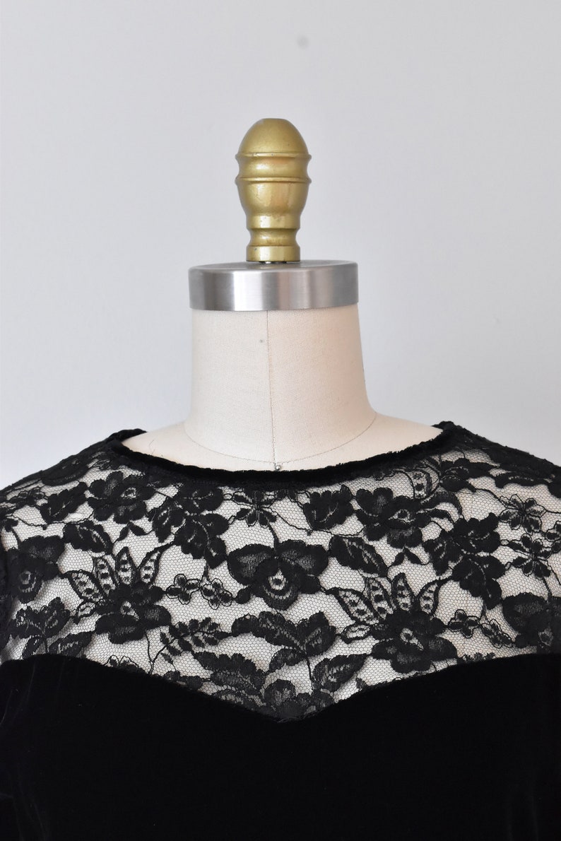 Olivia black silk velvet dress, lace 1940s dress, art deco 1930s dress image 6