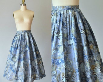 Saia circular borboletas rockabilly dos anos 1950 da Doris, saia de cintura alta, pinup