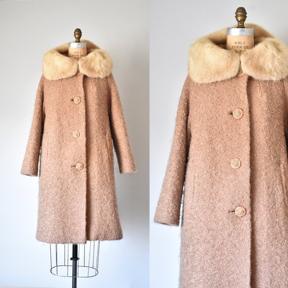 Heavenrich wool boucle coat, 1960s coat, fur colla