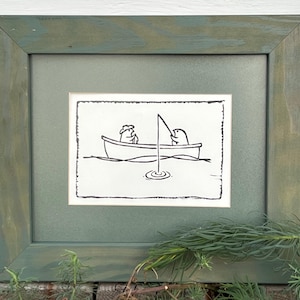 Fishing Birds Linocut Print