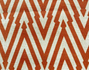 Roll end Orange hand printed fabric geometric panel in organic cotton/hemp fabric