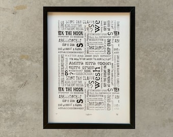 Yorkshire Language Riso Print A3 Black & White Sheffield inspired wall art print