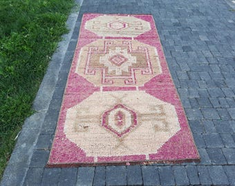 vintage turkish rug 3x6 purple wool area rug carpet tribal rug 80 x 180cm # EMMA
