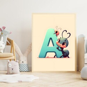 Animal Alphabet Letter A Cute Ant Design Nursery Wall Decor Playroom ...