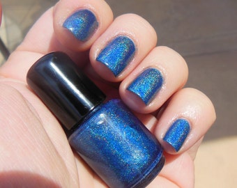 Linear Rainbow HOLOGRAPHIC Medium Blue Indie Nail Polish Lacquer 2 Sizes