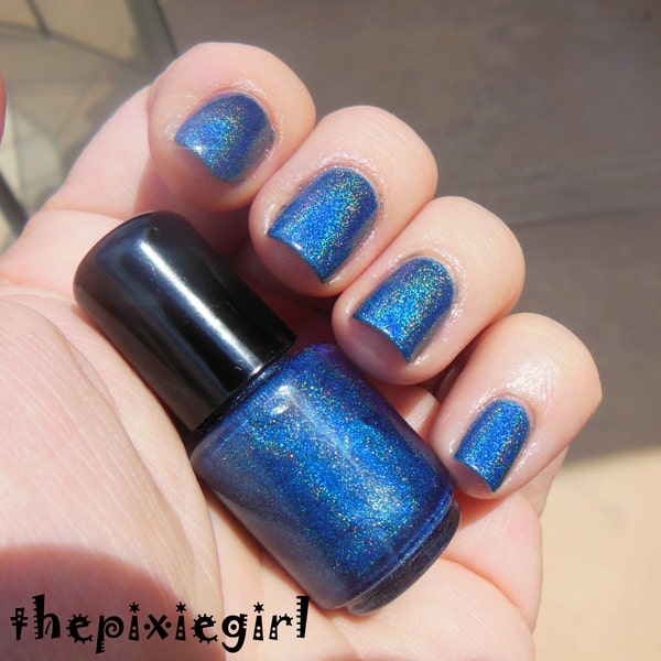 Linear Rainbow HOLOGRAPHIC Medium Blue Indie Nail Polish Lacquer 2 Sizes