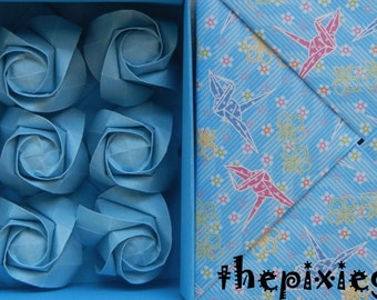 ORIGAMI PAPER HANDMADE Light Blue Roses With Box 1st Year Wedding Anniversary Gift