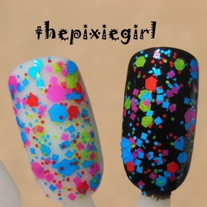 Bright Neon Glitter Indie Nail Polish Top Coat Lacquer Handmade image 2