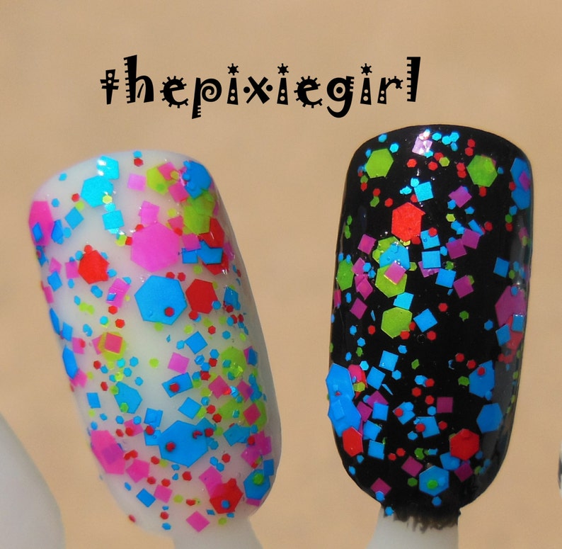 Bright Neon Glitter Indie Nail Polish Top Coat Lacquer Handmade image 2