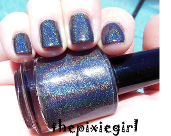 HOLOGRAPHIC Linear Rainbow Spectraflair Black Nail Polish Lacquer 15mL Full Sized or 5mL mini Bottle