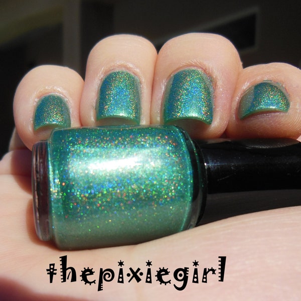 HOLOGRAPHIC Linear Rainbow Spectraflair Green Nail Polish Lacquer 5mL Mini Sized Bottle
