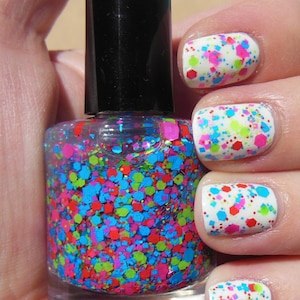 Bright Neon Glitter Indie Nail Polish Top Coat Lacquer Handmade image 1