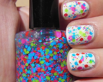 Bright Neon Glitter Indie Nail Polish Top Coat Lacquer Handmade