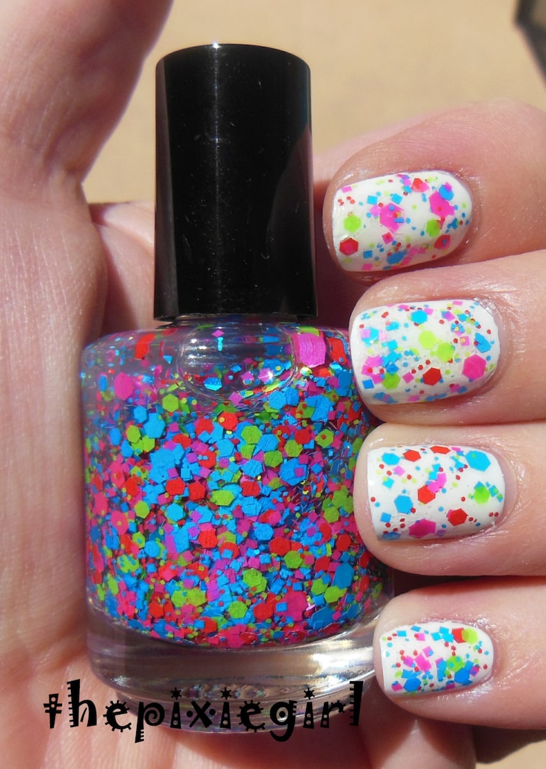 Bright Neon Glitter Indie Nail Polish Top Coat Lacquer Handmade image 1