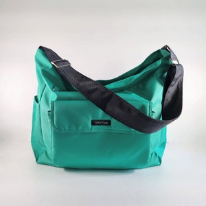 Aqua Green water resistant nylon - large messenger bag women, school bag, diaper bag, carry on crossbody bag, light weight bag - KAILA