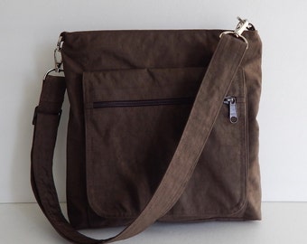 Brown Water Resistant Nylon Messenger Bag - Shoulder bag, light weight crossbody bag, small handy bag, Travel bag, Women sling bag- Judith