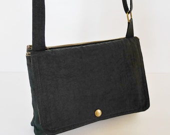 Black Water Resistant Nylon Messenger Bag - Shoulder bag, Cross body, Hip bag, Travel bag, Women - WENDY