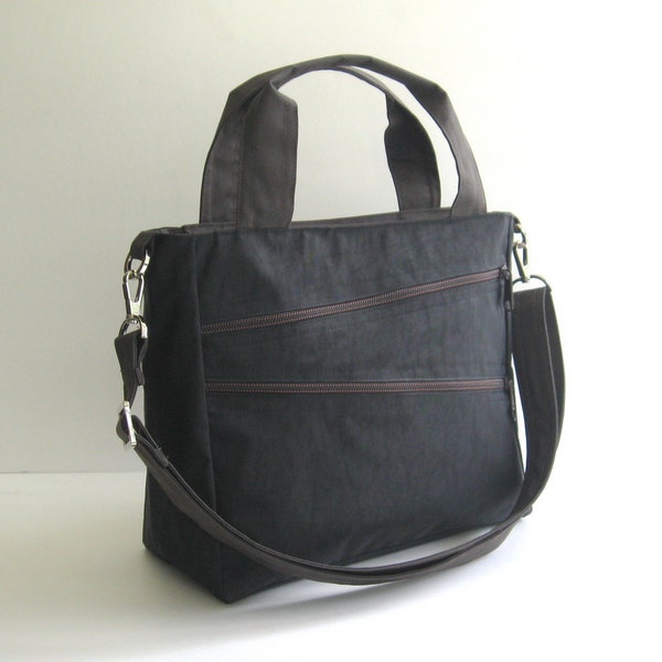 Water Resistant Nylon Messenger Bag – Black Crossbody Tote, Custom-made bag - MiniTAMPA