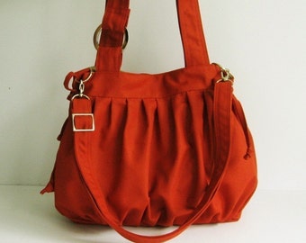 Burnt orange canvas crossbody bag, diaper bag with adjustable strap, handbag gift for her, women messenger bag, travel hobo bag - Pumpkin