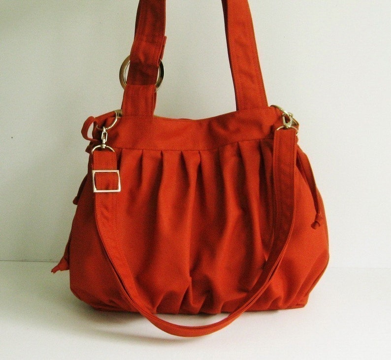 Burnt orange canvas crossbody bag, diaper bag with adjustable strap, handbag gift for her, vegan messenger bag, travel hobo bag - Pumpkin