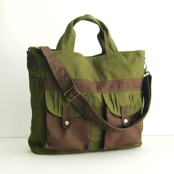 Sac tout usage en toile olive foncé, sac à bandoulière, sac à langer, besace, fourre-tout, sac de voyage, sac pour ordinateur portable pour femme, cadeau pour elle - ENSOLEILLÉ