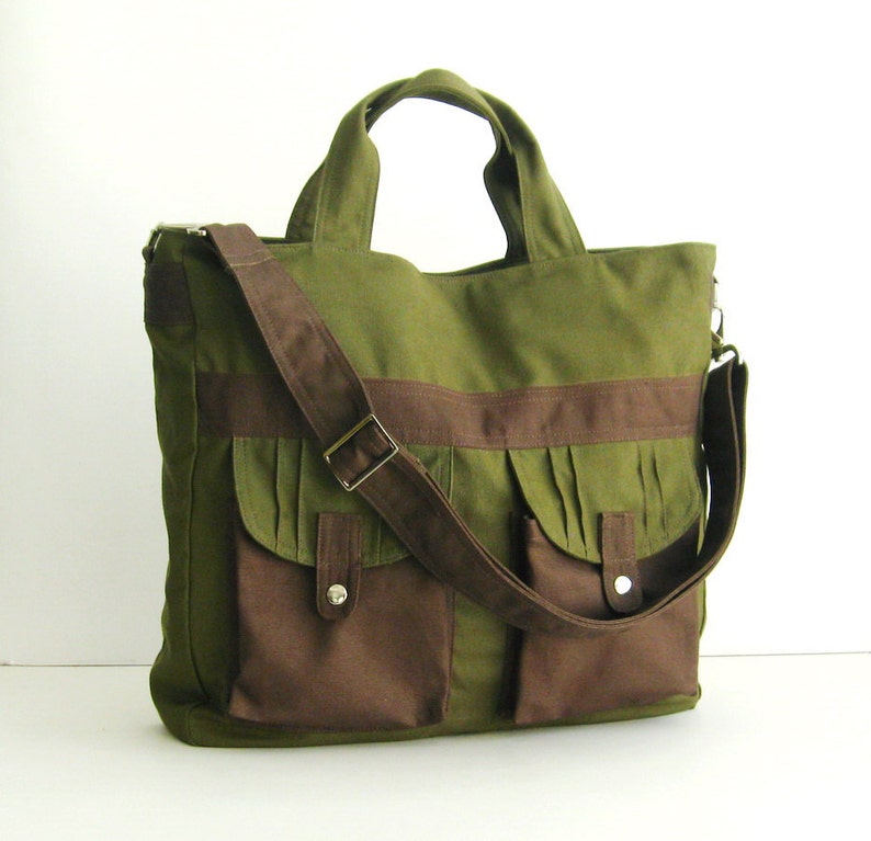 Dark Olive Canvas All purpose Bag, Crossbody bag, Diaper bag, Messenger bag, Tote, Travel bag, Women laptop bag, gift for her SUNNY image 1