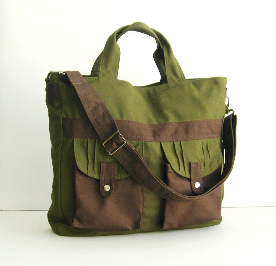 Sale Dark Olive Canvas All purpose Bag Shoulder bag Etsy