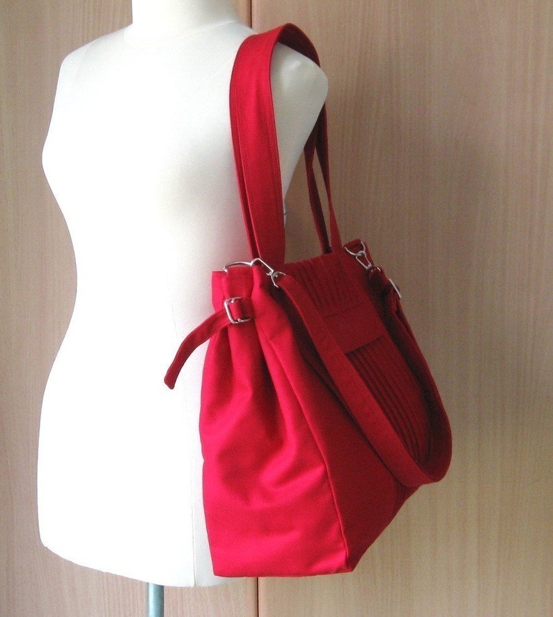 Red canvas messenger school bag Shoulder bag with pockets, Diaper bag, Crossbody bag, Tote, Travel bag, Women everyday bag, CARRIE image 4